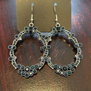 Navy Blue Gemmed Oval Earrings